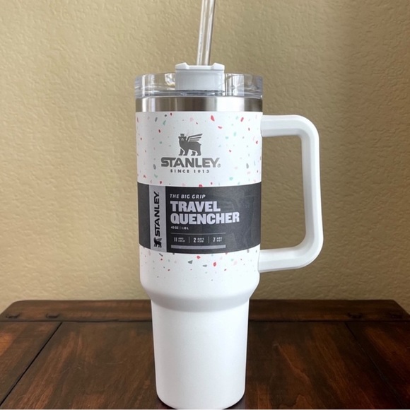 STANLEY 40oz TRAVEL QUENCHER- White Terrazzo Confetti Cup - Picture 2 of 5